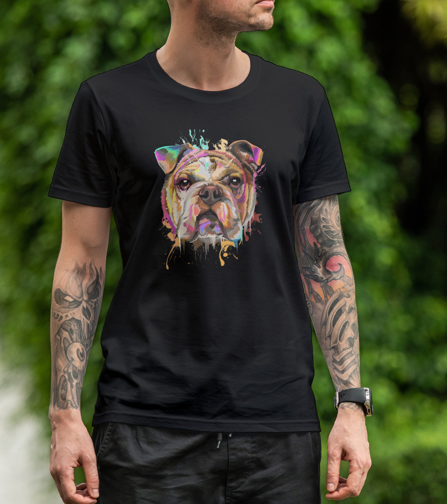 Splash Art Bulldog English Bulldo Dripping Colorful Paint T-Shirt