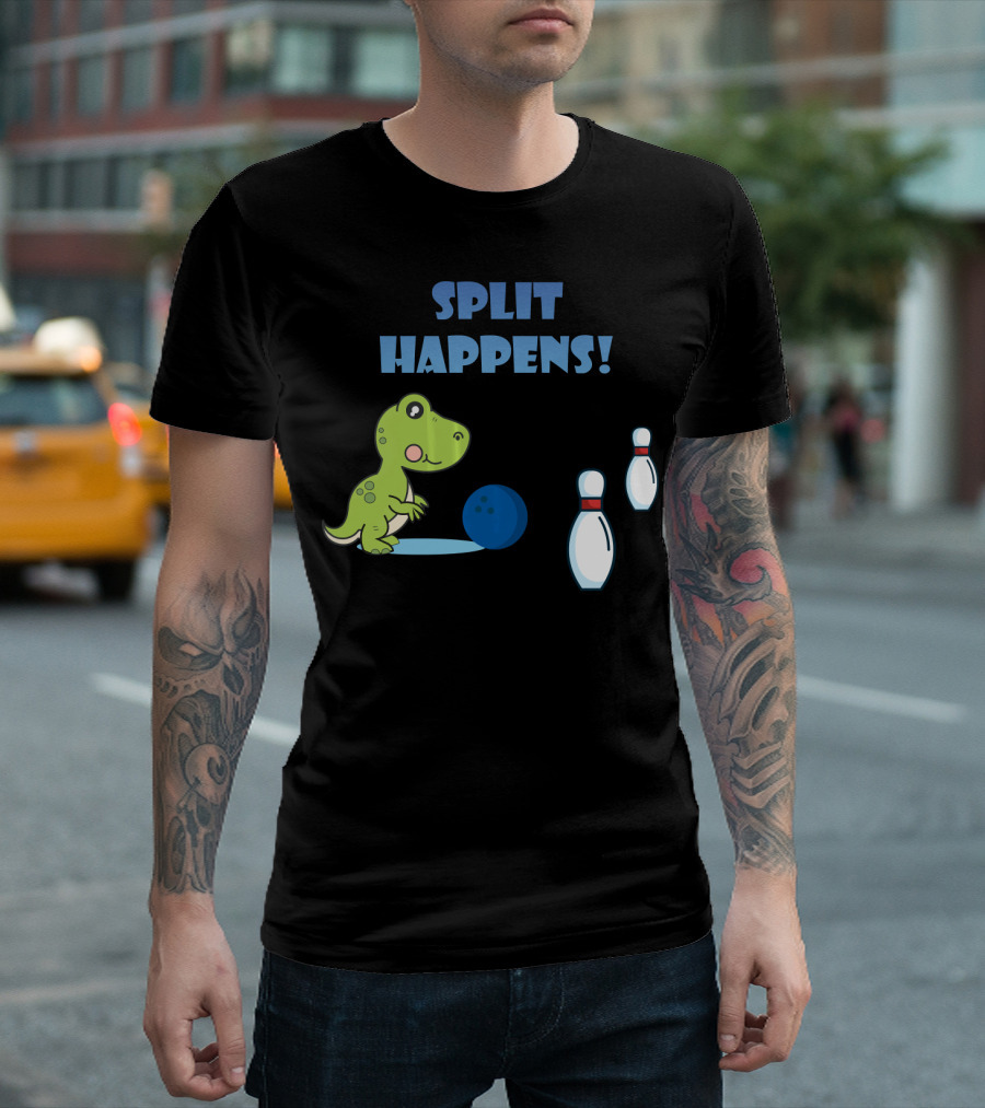 Split Happens Dino T-Rex Bowlingpin Fun T-Shirt