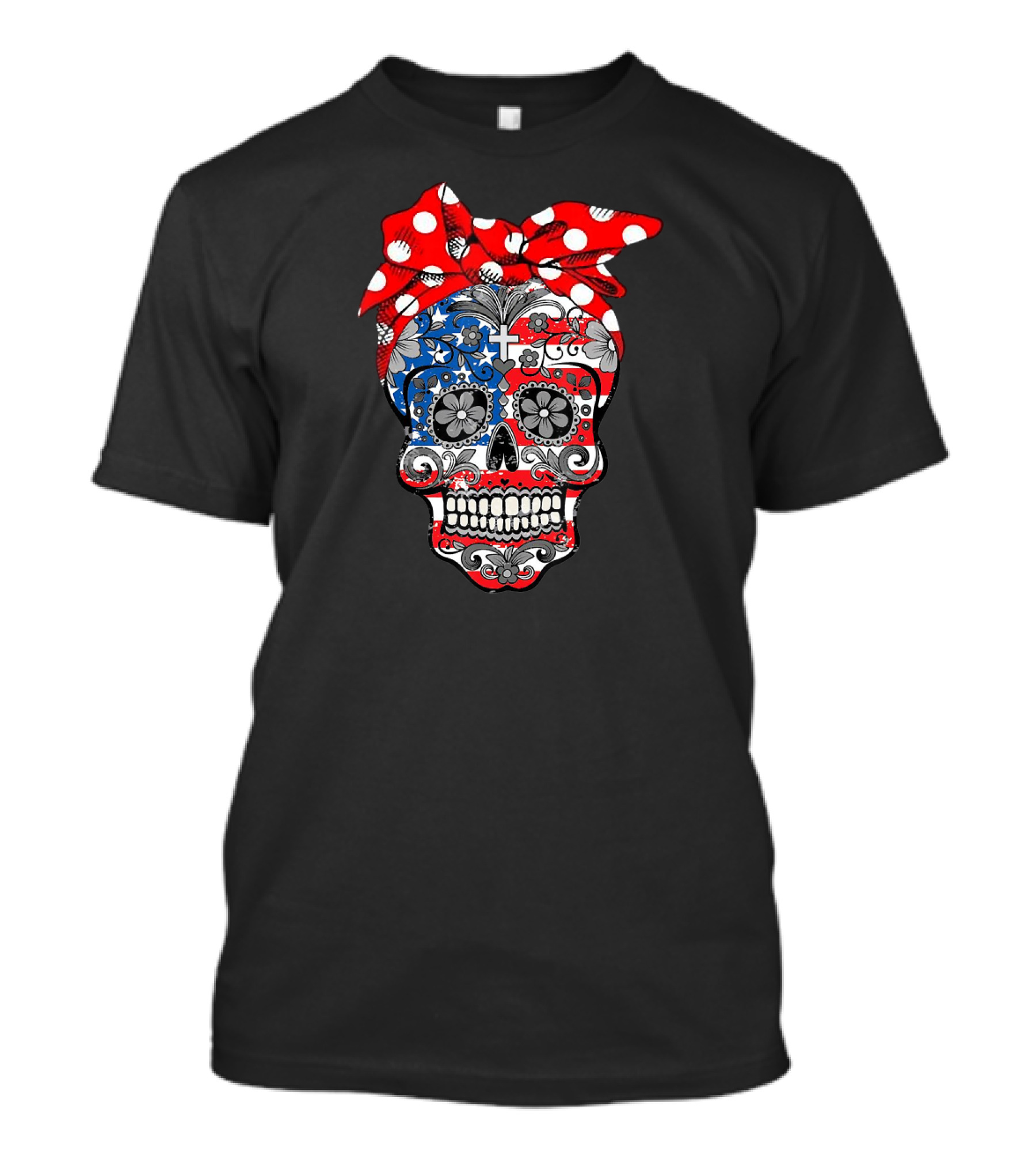 Sugar Skull Patriotic Polka Dot Bow 4th Of July T-Shirt