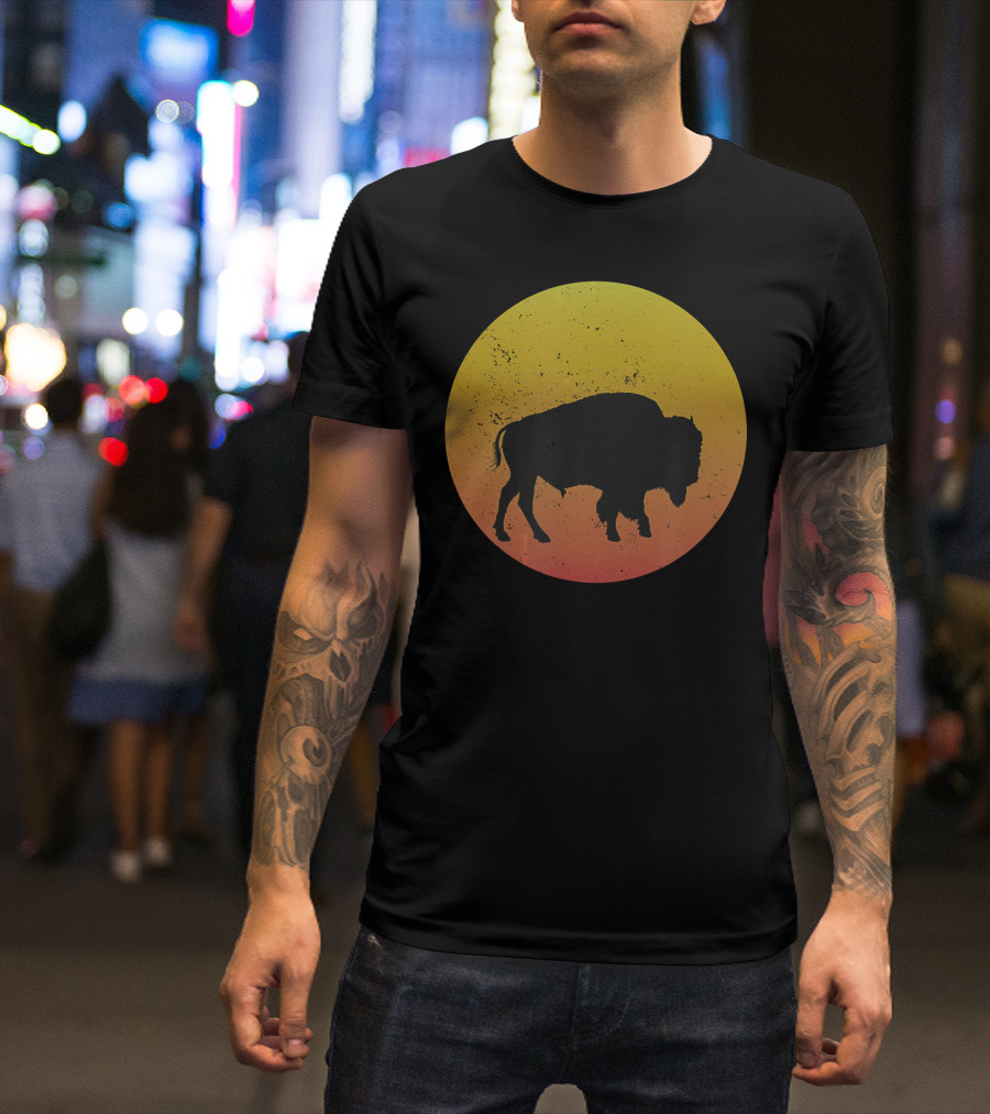 Sunset Plains Bison Vintage Circle T-Shirt