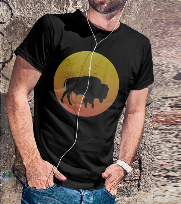 Sunset Plains Bison Vintage Circle T-Shirt