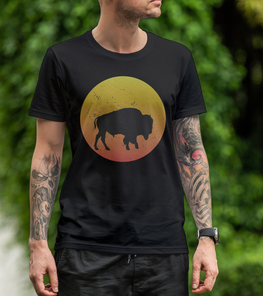 Sunset Plains Bison Vintage Circle T-Shirt