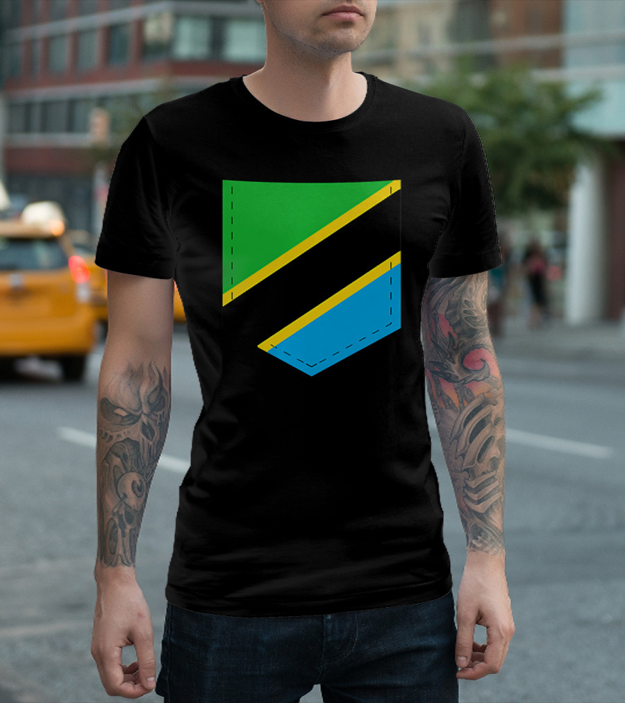 Tanzania Flag With Printed Tanzani Pocket T-Shirt