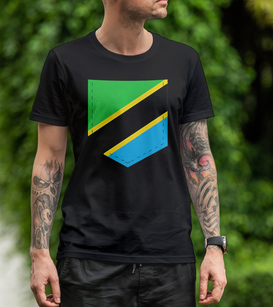 Tanzania Flag With Printed Tanzani Pocket T-Shirt