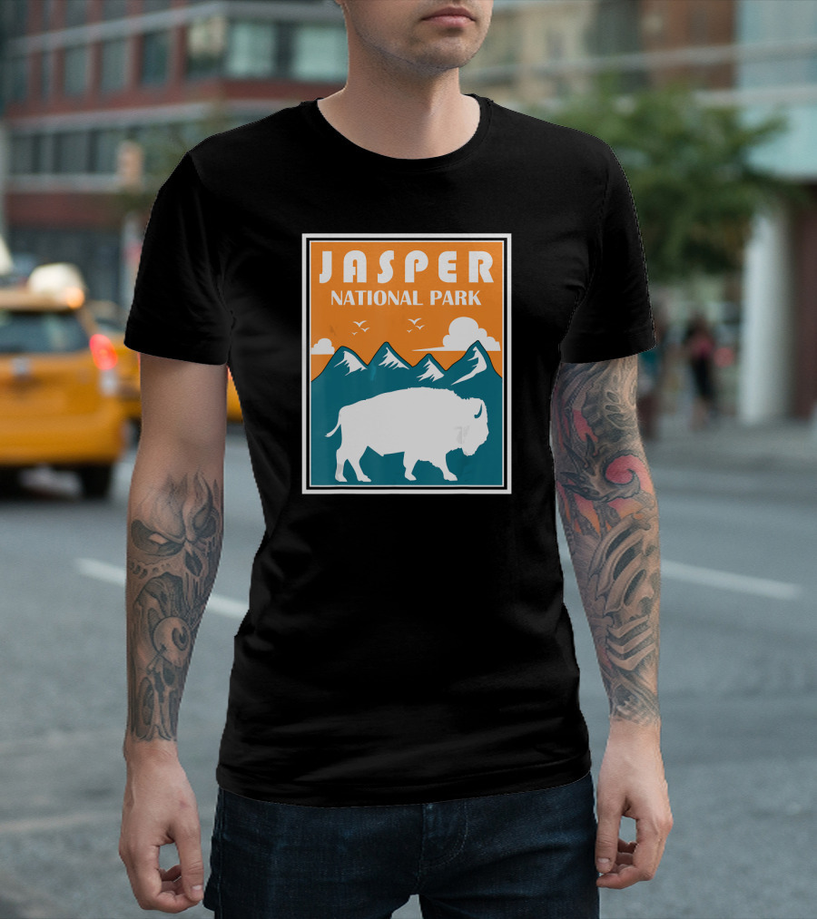 Jasper National Park Canada Bison Silhouette Mountains T-Shirt