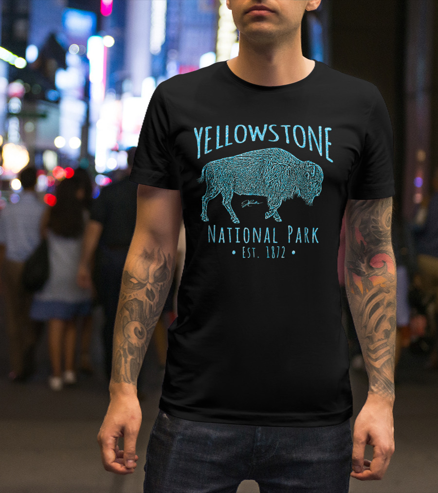 Yellowstone National Park Est. 1872 JCombs Bison Walking T-Shirt