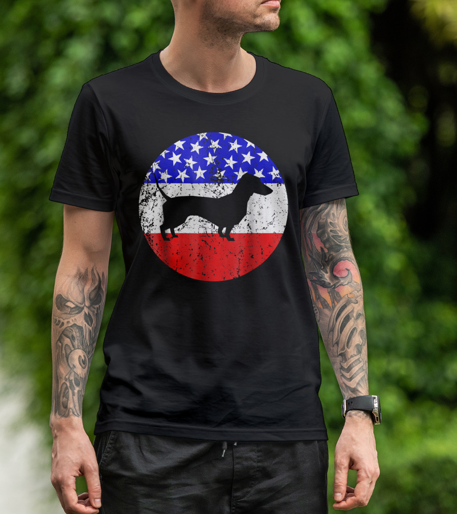 American Flag Dachshund Silhouette T-Shirt
