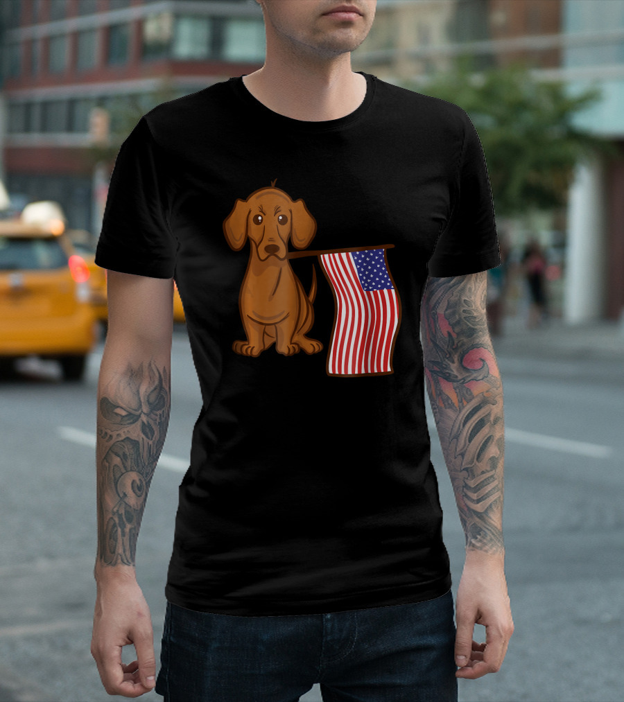 American Flag Dachshund Funny Wien Patriotic Dog T-Shirt