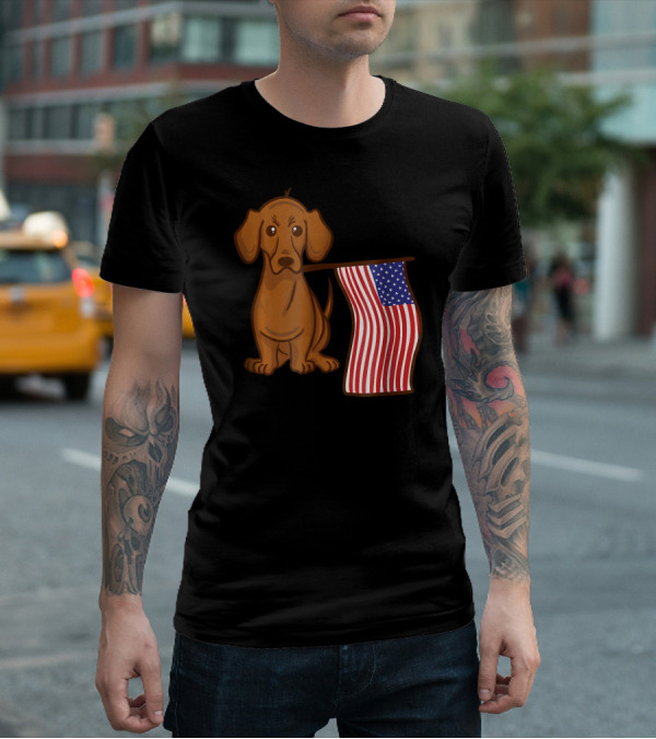 American Flag Dachshund Funny Wien Patriotic Dog T-Shirt