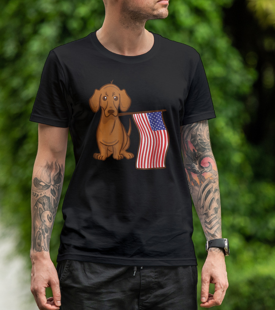 American Flag Dachshund Funny Wien Patriotic Dog T-Shirt
