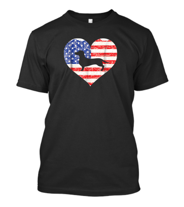 American Flag Heart With Dachshund Silhouette US Love T-Shirt