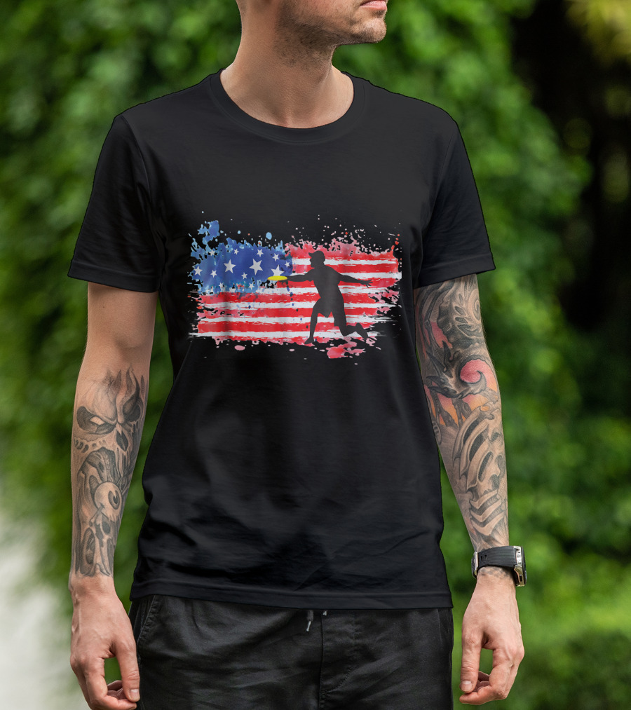 American Flag Frisbee Golf Player T-Shirt