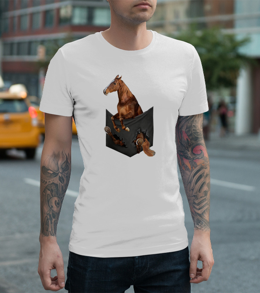 American Saddlebred Horse Emerging from Pocket Optical Illusion T-Shirt
