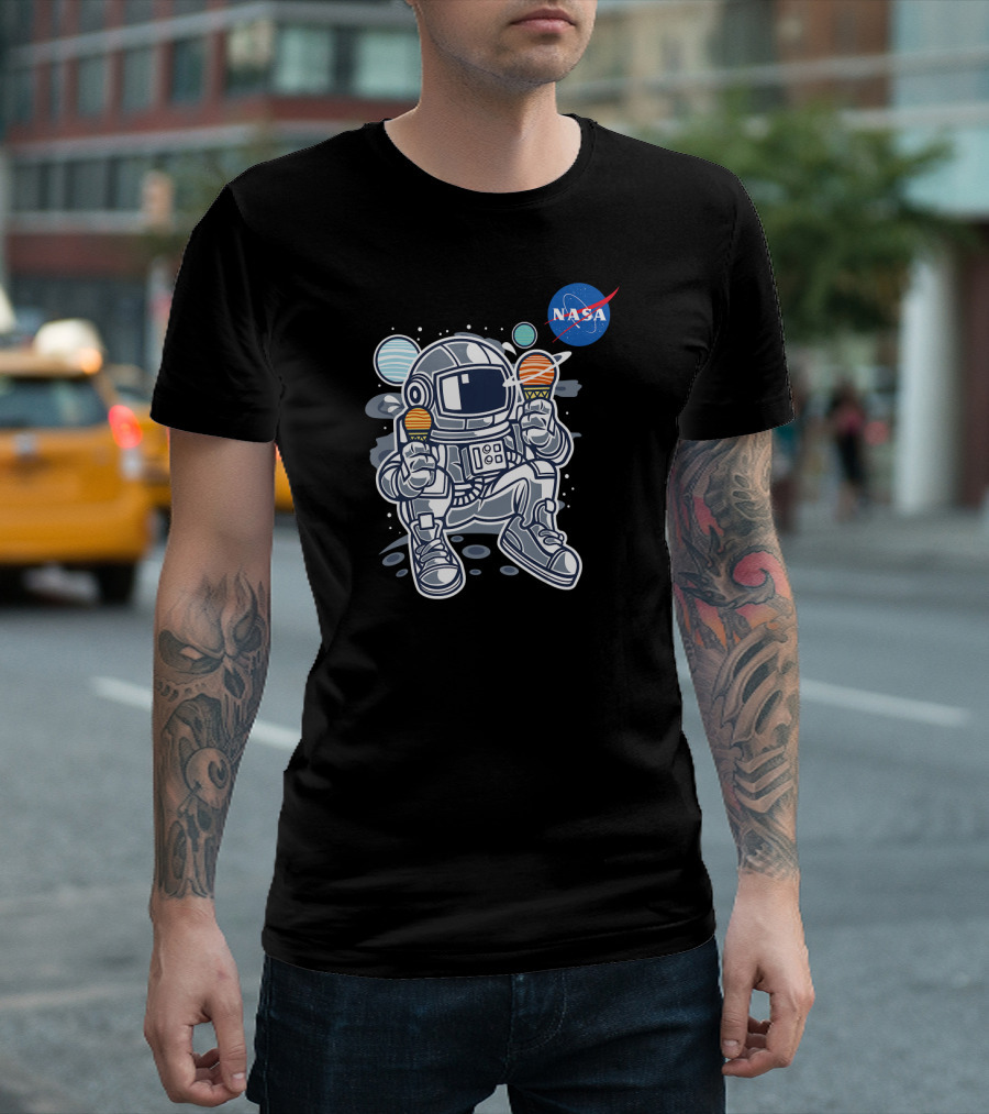 Astronaut Holding Planet Ice Cream NASA T-Shirt