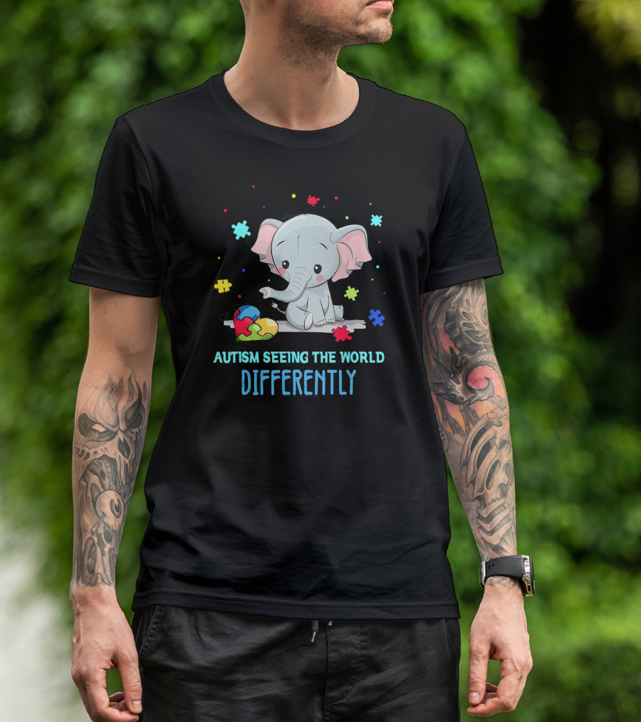 Autism Seeing The World Differently Elephant Puzzle Pieces T-Shirt
