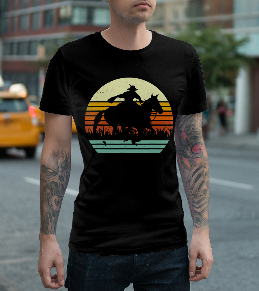 Barrel Racing Retro Sunset Galloping Horse T-Shirt