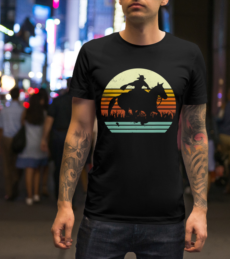 Barrel Racing Retro Sunset Galloping Horse T-Shirt