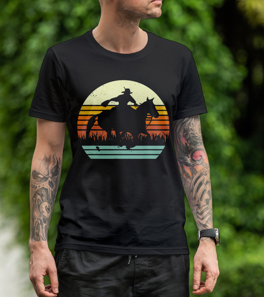 Barrel Racing Retro Sunset Galloping Horse T-Shirt