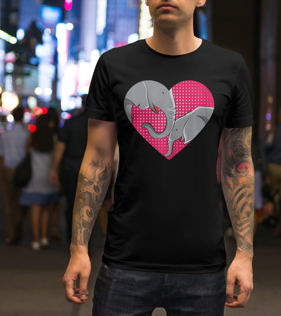 Elephant Mom Mommy Day Baby Family Heart Pink Polka Dots T-Shirt