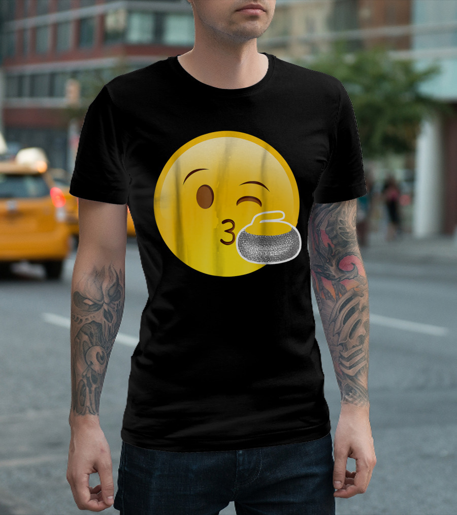 Emoji Kiss Winking Face Curling Stone Awesome Sport League T-Shirt