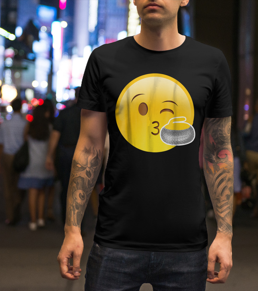 Emoji Kiss Winking Face Curling Stone Awesome Sport League T-Shirt