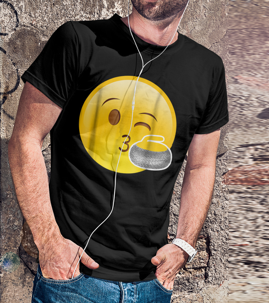Emoji Kiss Winking Face Curling Stone Awesome Sport League T-Shirt