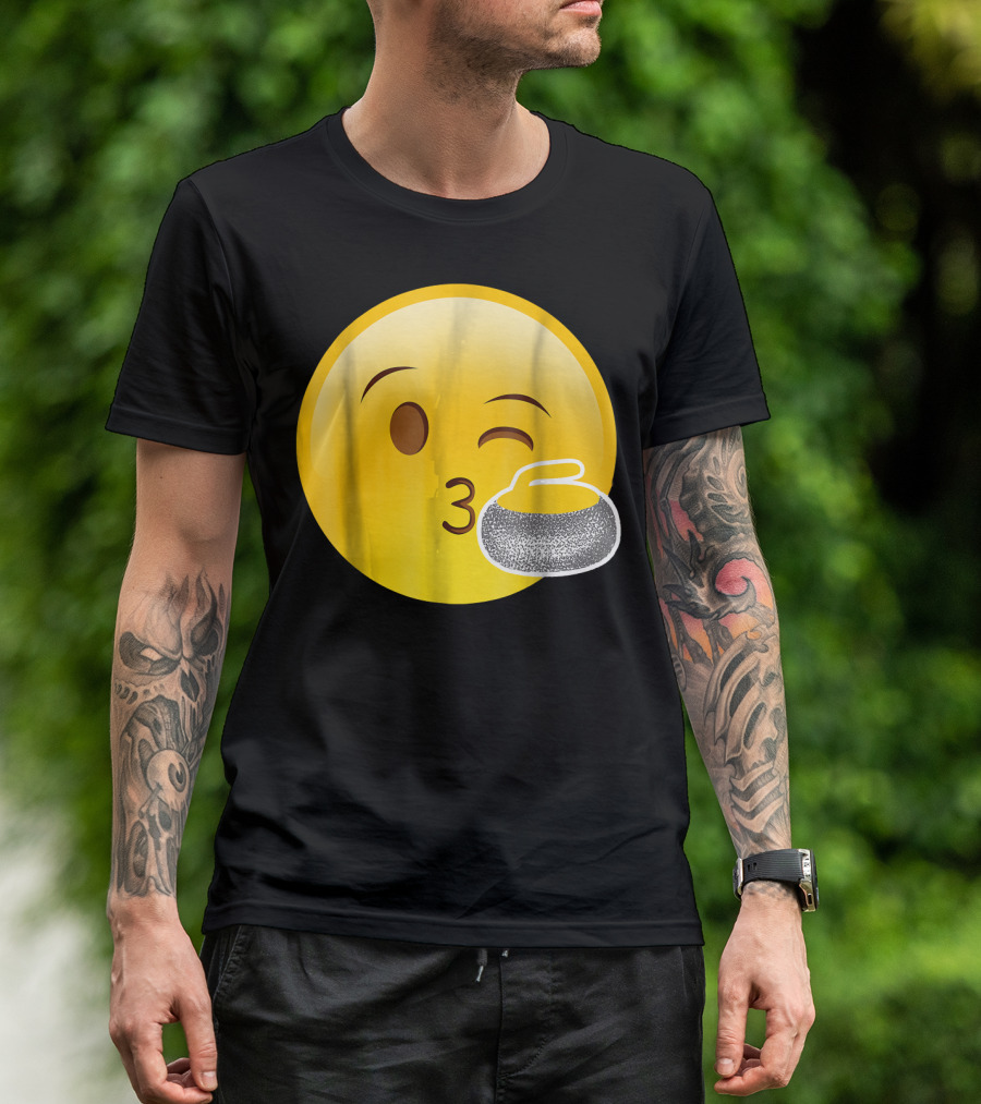 Emoji Kiss Winking Face Curling Stone Awesome Sport League T-Shirt