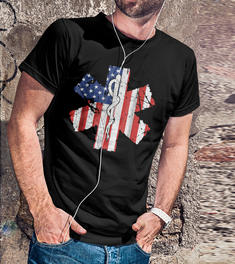 EMT EMS World's Okayest Paramedic American Flag Star Of Life T-Shirt