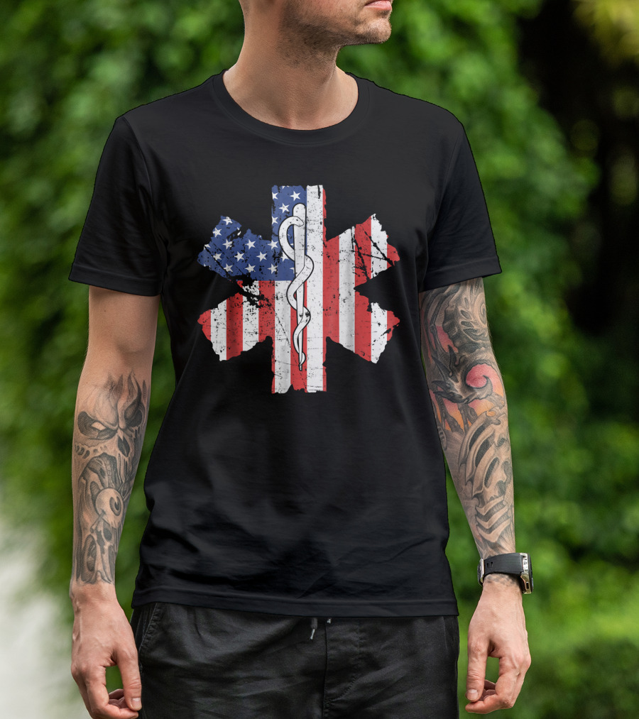 EMT EMS World's Okayest Paramedic American Flag Star Of Life T-Shirt