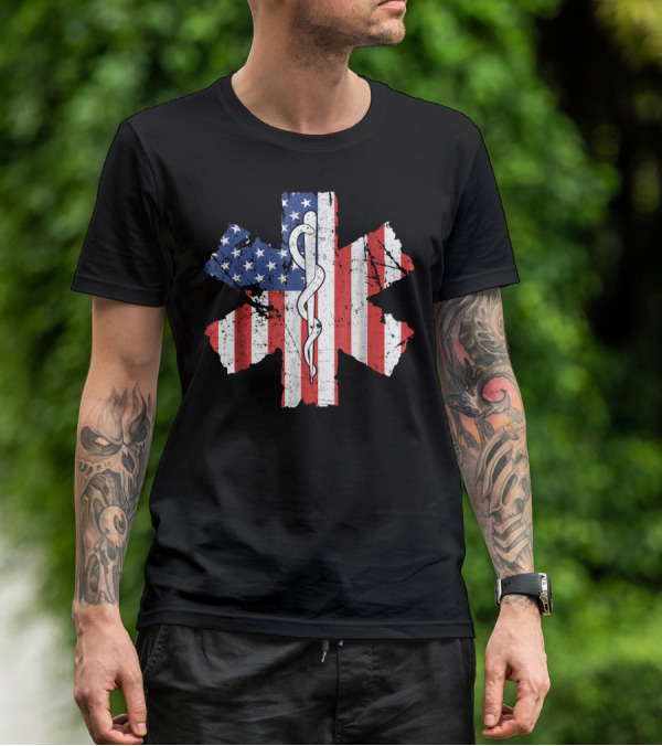 EMT EMS World's Okayest Paramedic American Flag Star Of Life T-Shirt