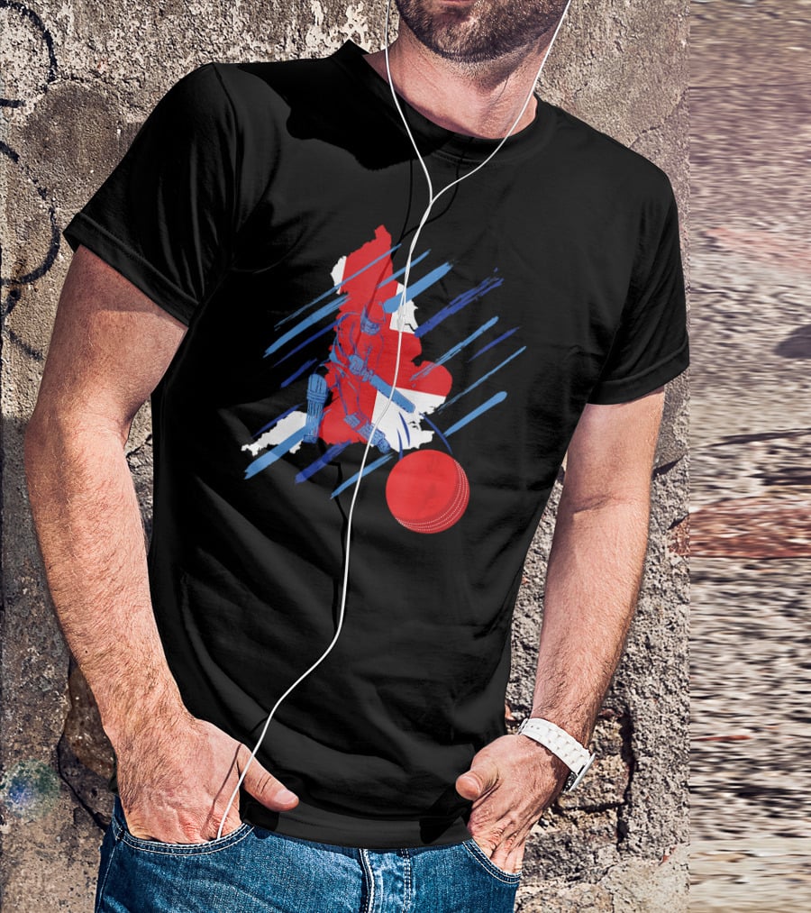 England Cricket Fan Player Country Flag Bat Ball T-Shirt