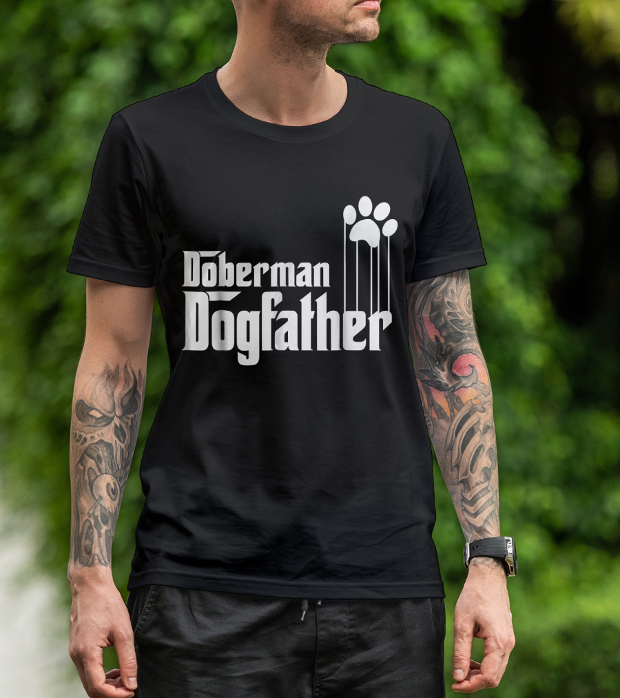Doberman Dogfather Pawprint Dad T-Shirt