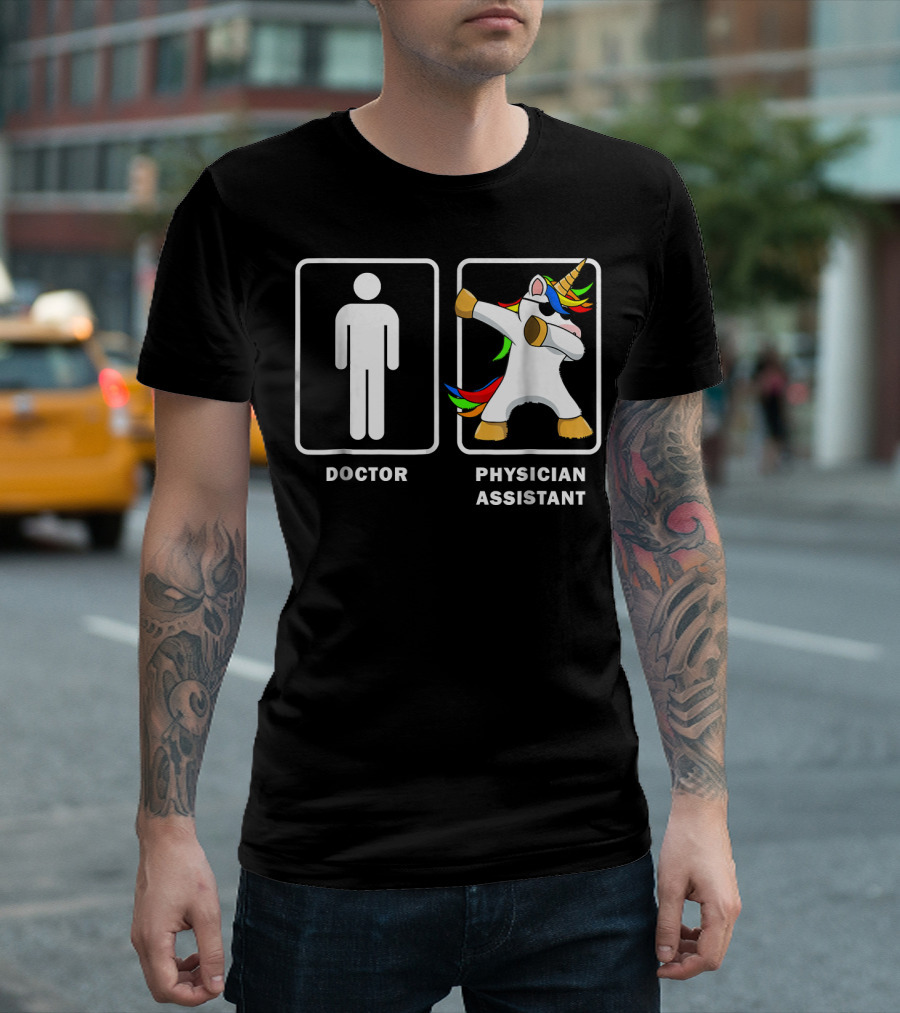 Doctor Icon Figure Vs Colorful Dabbing Unicorn Physician Assistant T-Shirt
