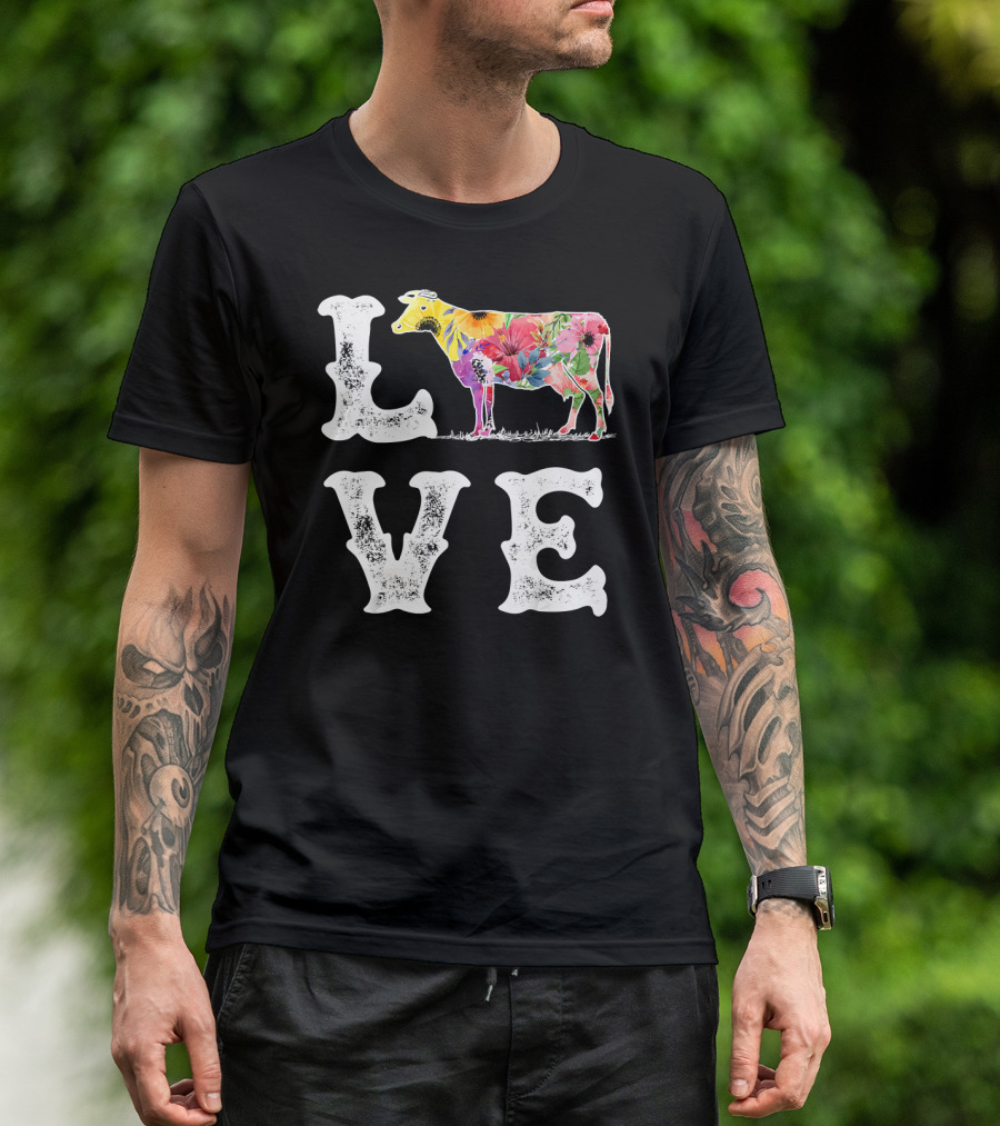 Love Cow Floral Funny Cow Lover Women Men Dairy T-Shirt
