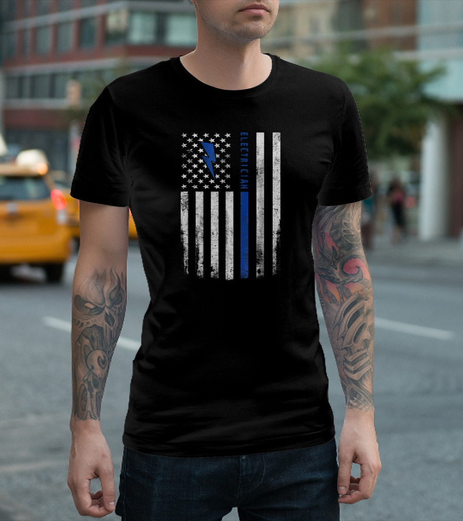 Skilled Electrician American Flag with Lightning Bolt T-Shirt