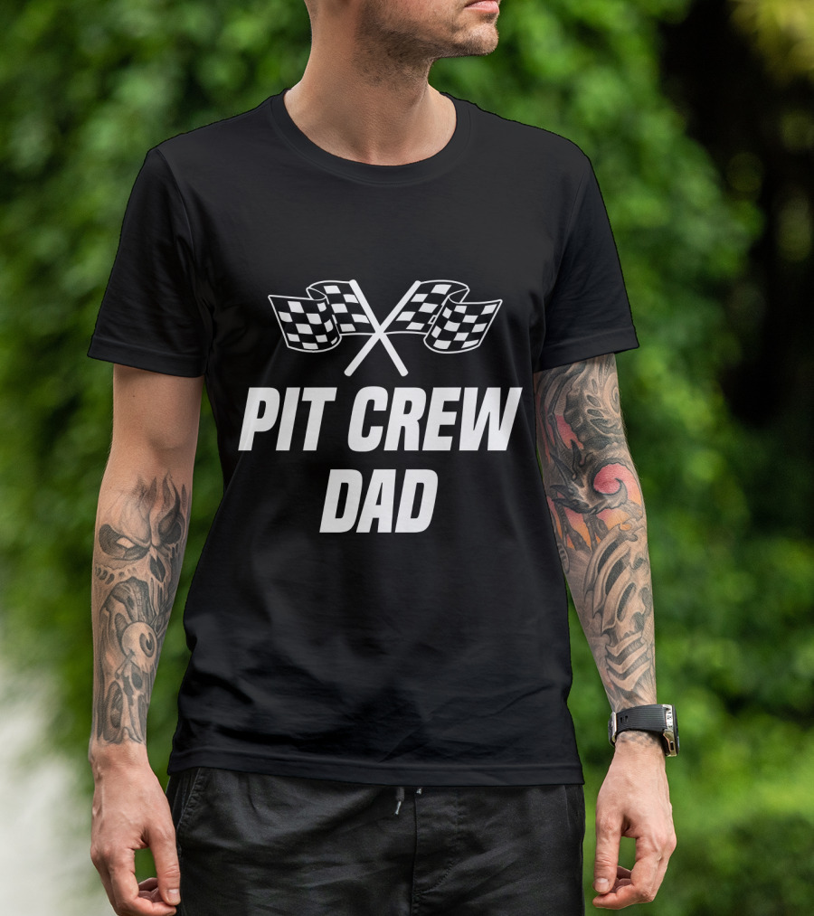 Pit Crew Dad Racing Checkered Flags T-Shirt