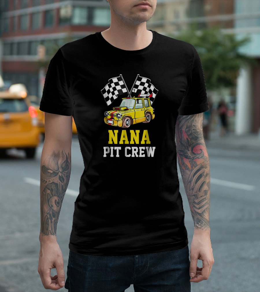 NANA Pit Crew Racing Car with Checkered Flags T-Shirt