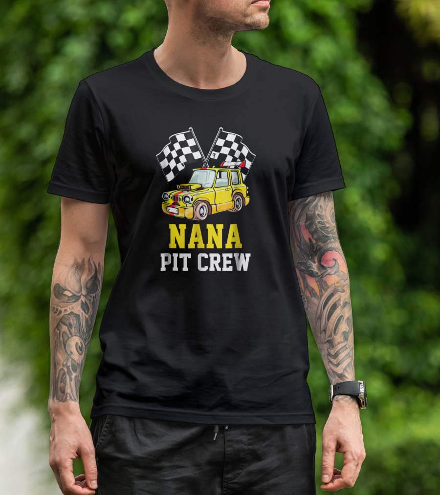 NANA Pit Crew Racing Car With Checkered Flags T-Shirt