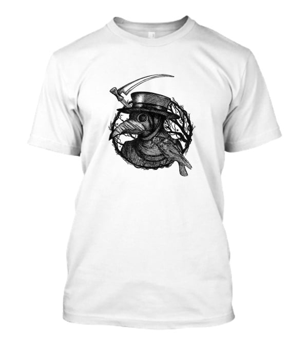 Plague Doctor Medieval Bird Mask With Scythe And Crow T-Shirt