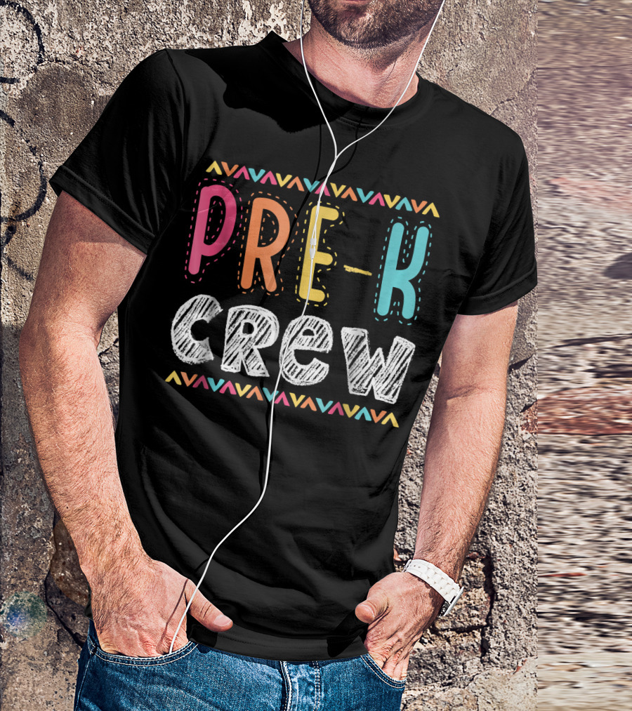 Pre K Crew Colorful Preschool Teacher Vibrant Chevron T-Shirt