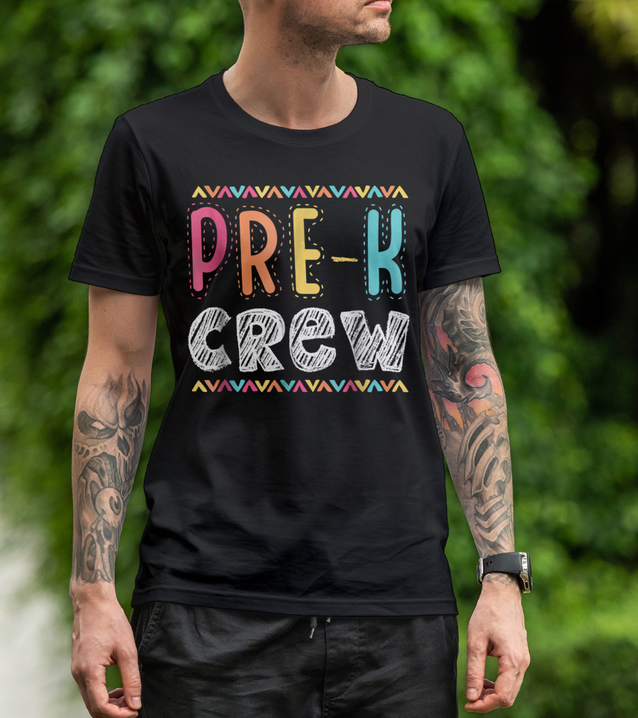 Pre K Crew Colorful Preschool Teacher Vibrant Chevron T-Shirt