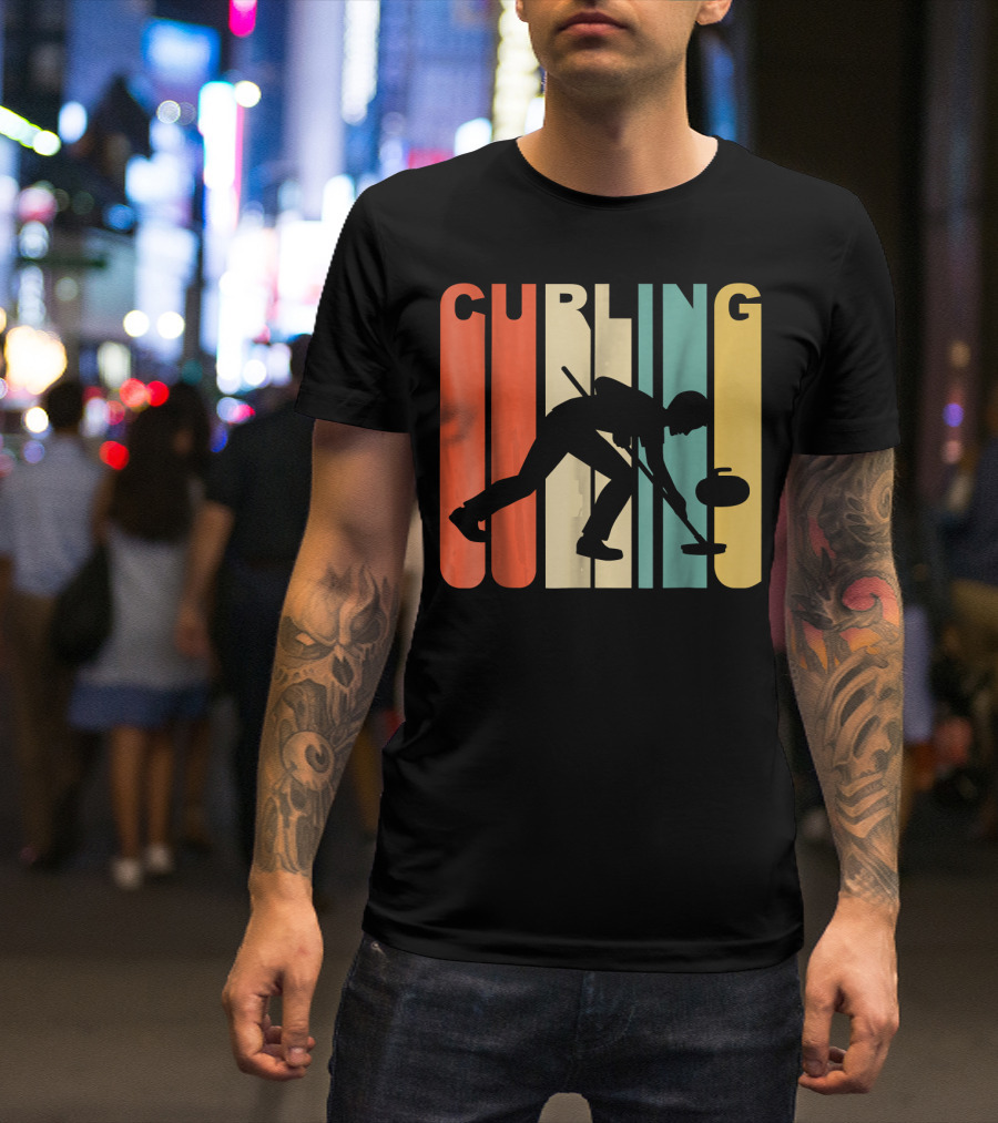 Retro 1970's Style Curling Winter Sport Curler T-Shirt