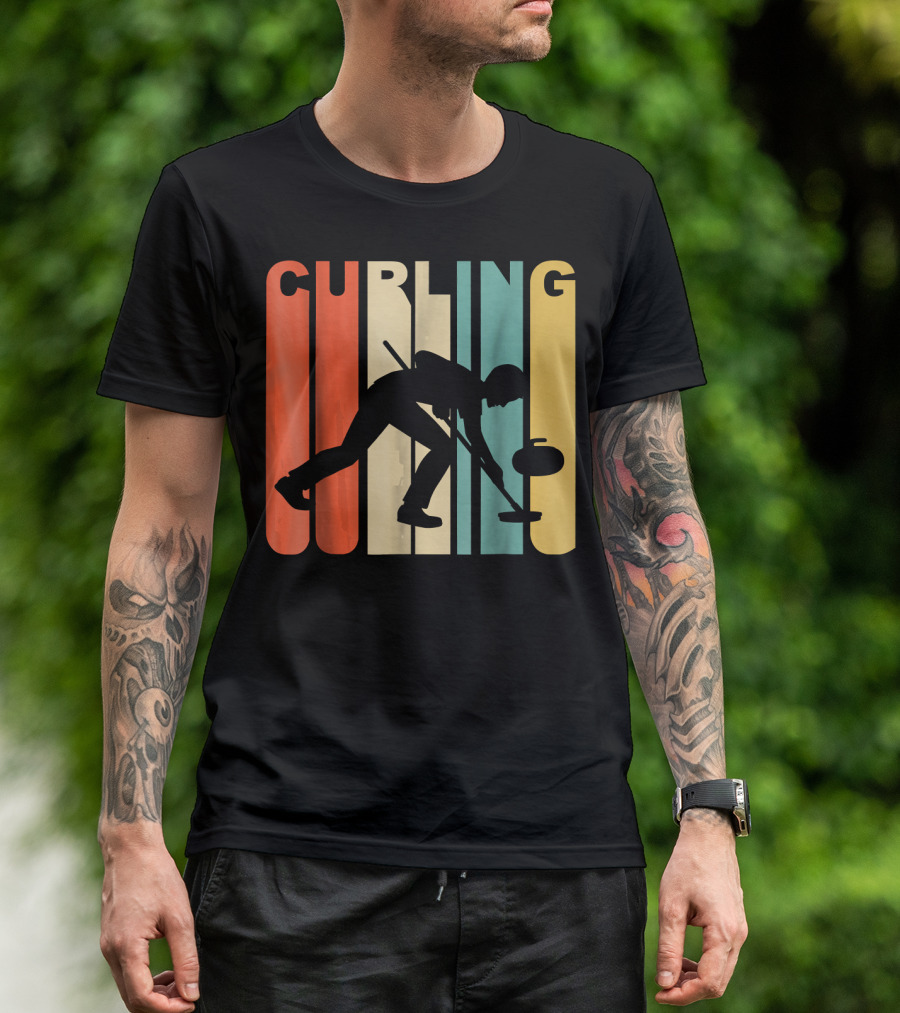 Retro 1970's Style Curling Winter Sport Curler T-Shirt