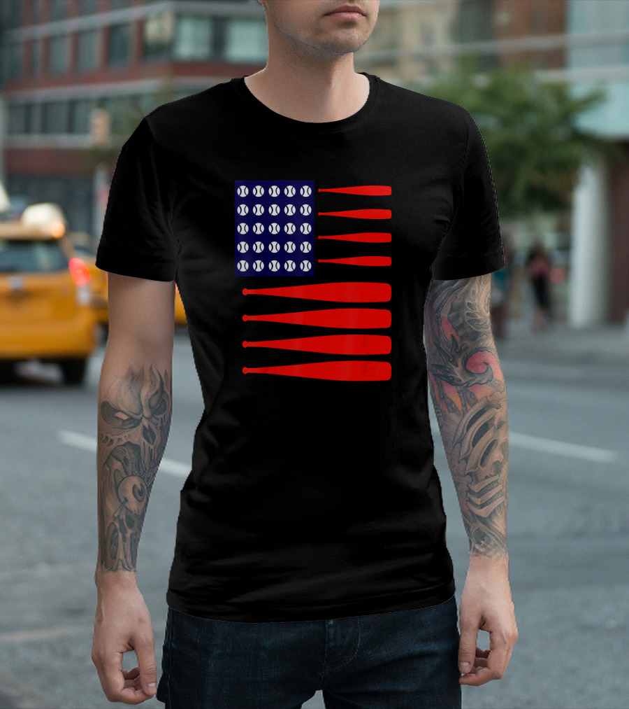 4TH July Patriotic USA Flag Baseball Bats T-Shirt