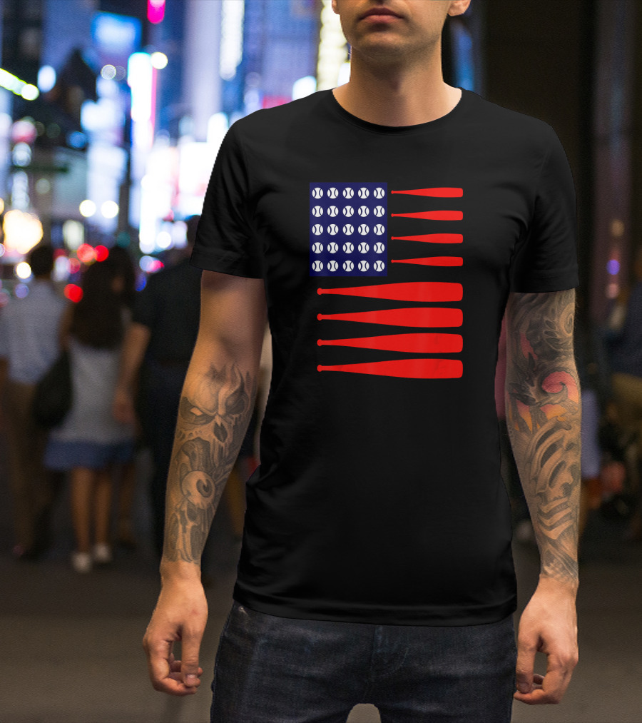 4TH July Patriotic USA Flag Baseball Bats T-Shirt