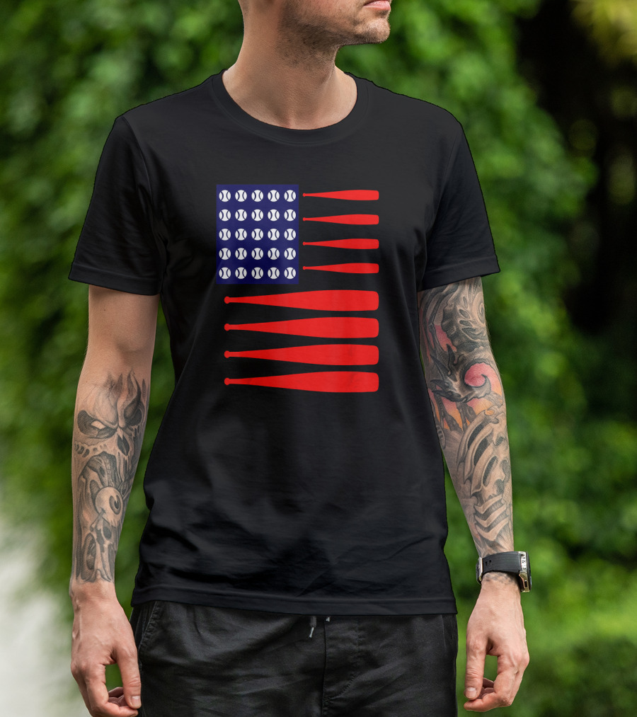 4TH July Patriotic USA Flag Baseball Bats T-Shirt