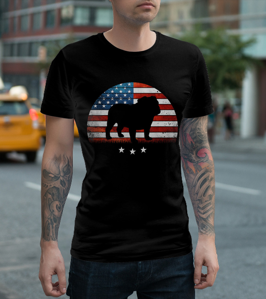 4th Of July English Bulldog American Flag Stars T-Shirt
