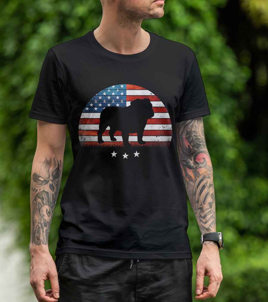 4th Of July English Bulldog American Flag Stars T-Shirt