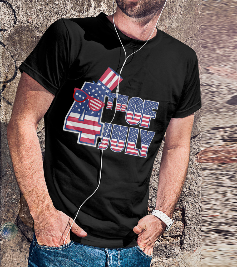 4th Of July American Flag Hat And Sunglasses Independence Day T-Shirt