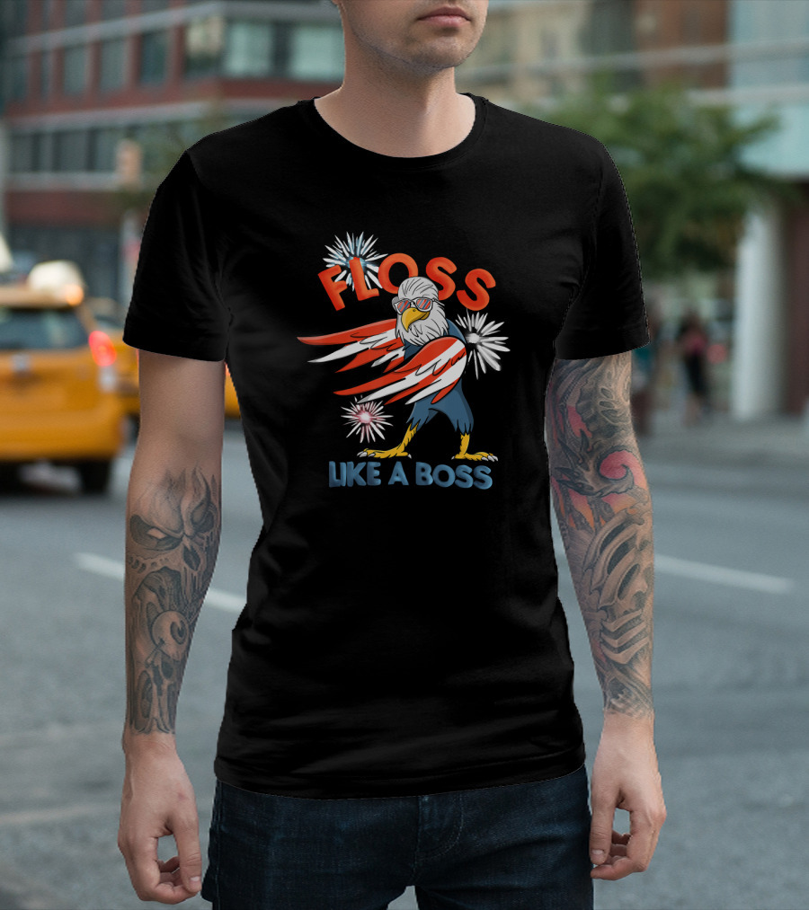 Floss Like A Boss Bald Eagle Fourth Of July Fireworks T-Shirt